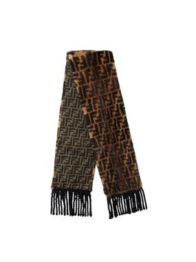 Fendi Scarf Zucca Pattern Mink Fur Brown